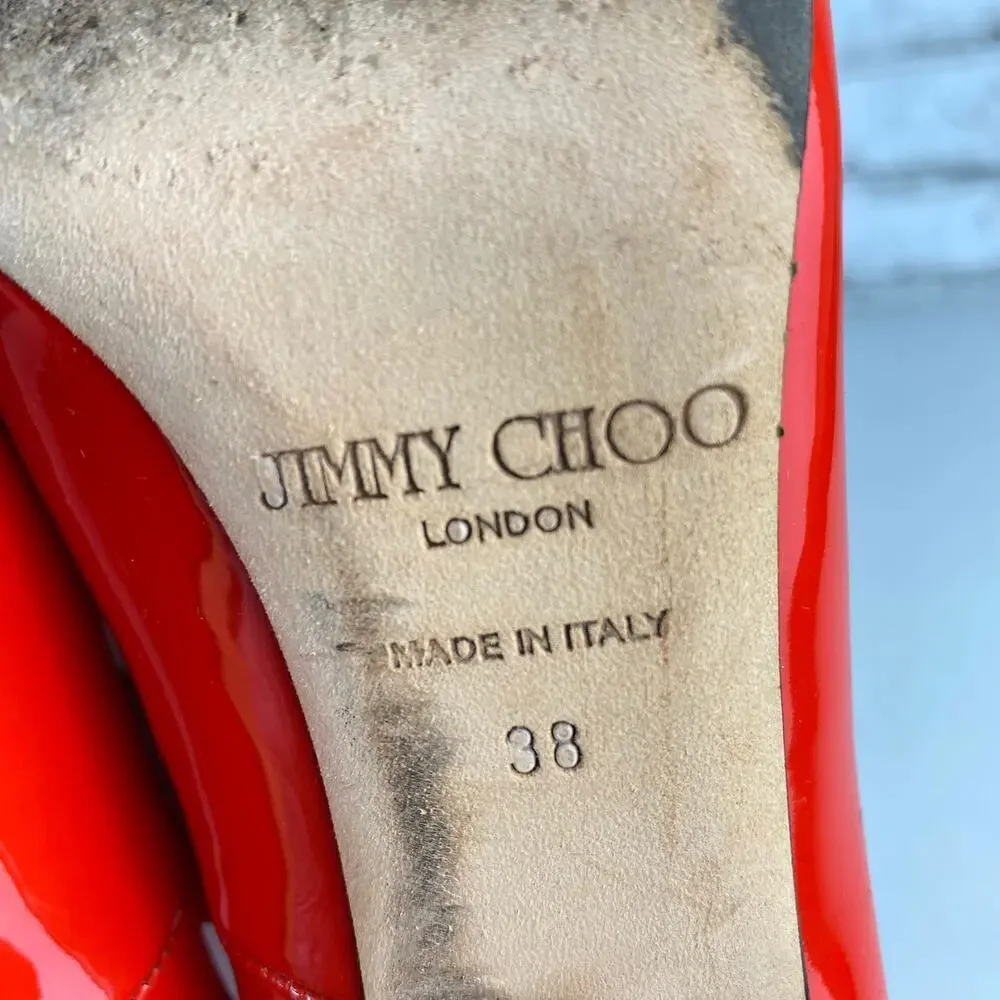Jimmy Choo Heels Pumps Point Toe Stiletto Shoes Patent Leather Red 38 8 - Picture 9 of 15